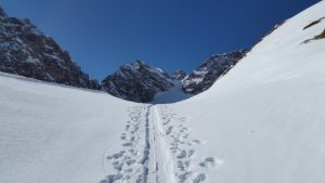 how to start backcountry skiing - looking up the skin track